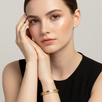 Galina | 18K Gold Plated Greek Key Zircon Cuff Bracelet