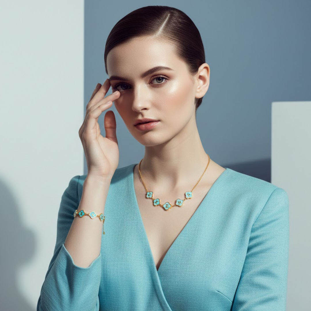 Twilight Personalised Aqua Blue Clover Name Necklace