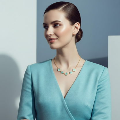 Twilight Personalised Aqua Blue Clover Name Necklace