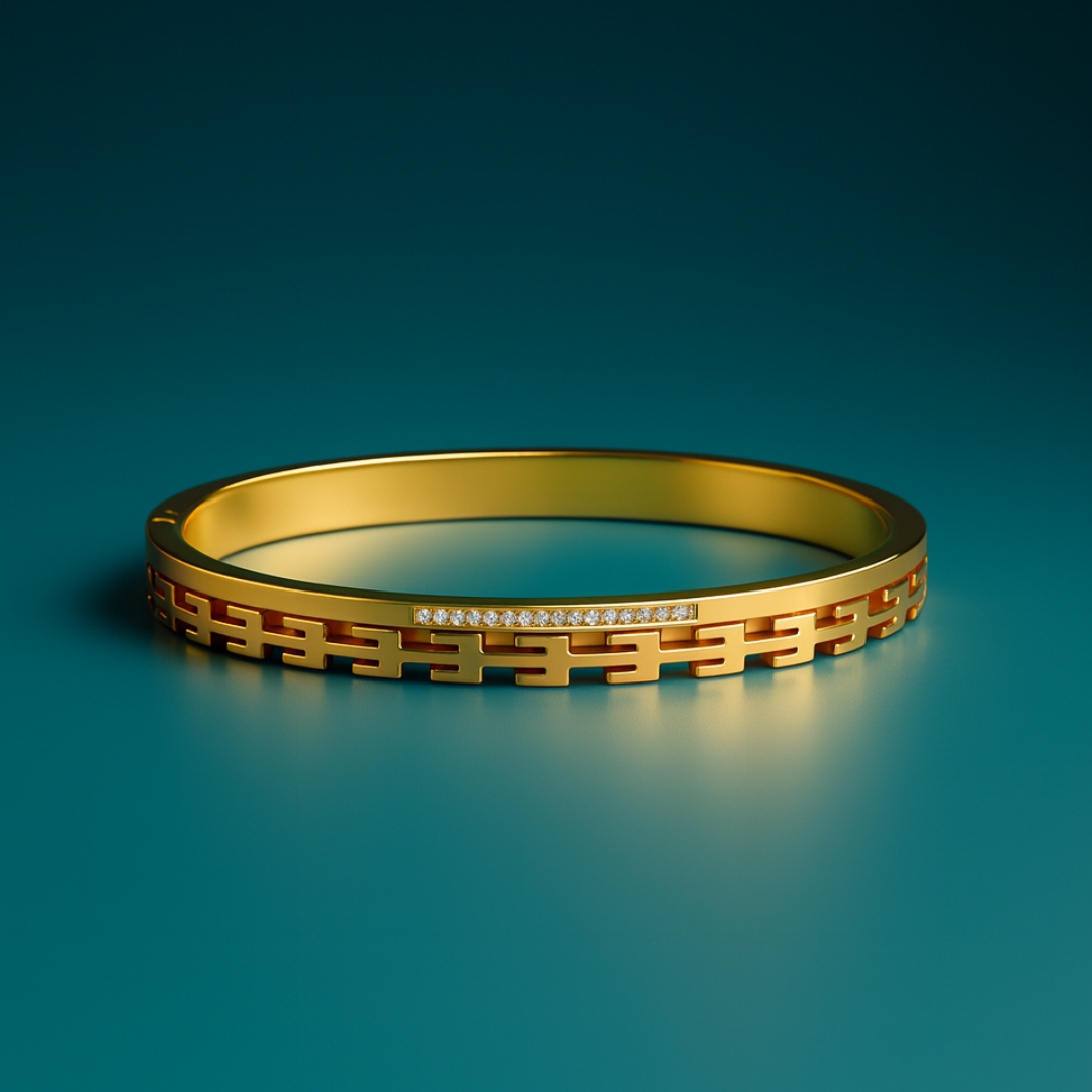 Galina | 18K Gold Plated Greek Key Zircon Cuff Bracelet