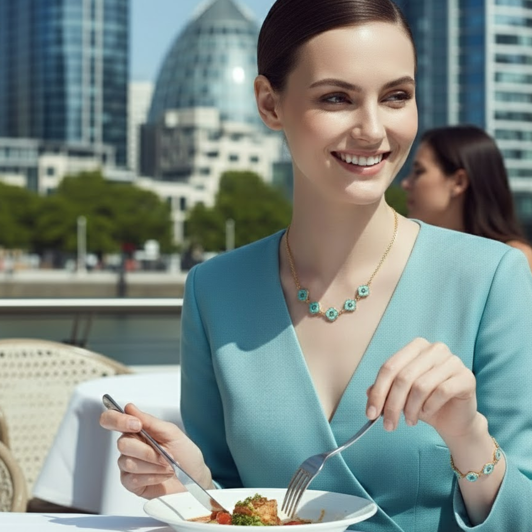 Twilight Personalised Aqua Blue Clover Name Necklace