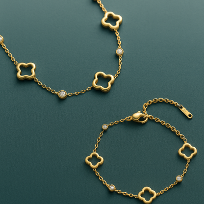 Gifting Set - Gold (18K) Plated Four-Leaf Clover Necklace and Bracelet