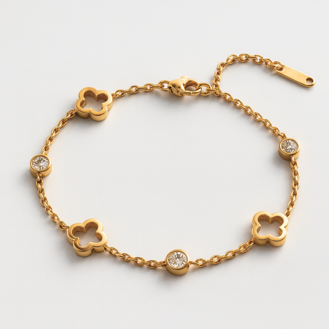 Gifting Set - Gold (18K) Plated Four-Leaf Clover Necklace and Bracelet