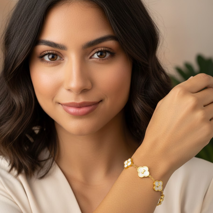 Candace Clover Bracelet - Personalised Mother of Pearl Clover Name Bracelet