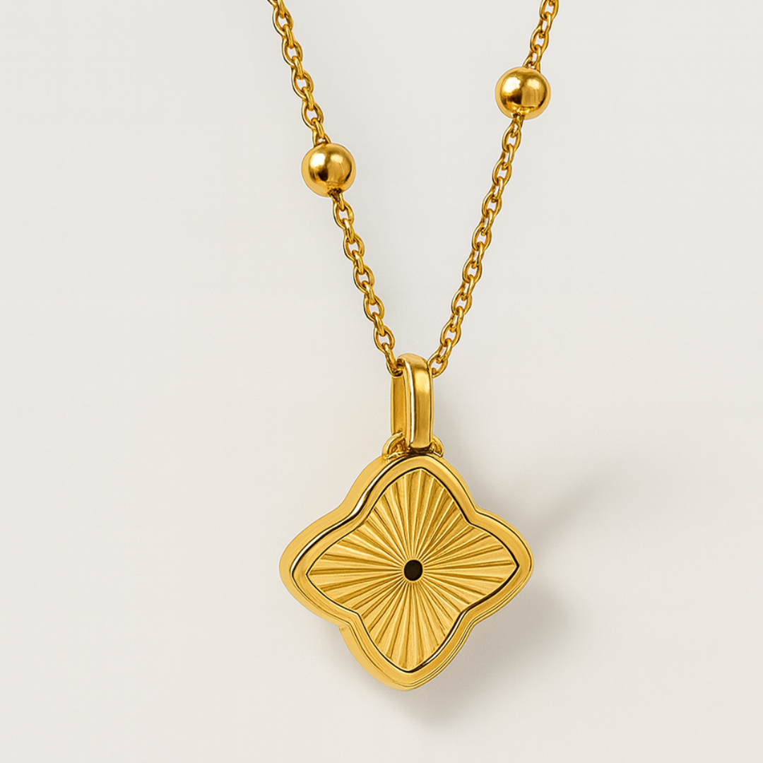 Clover Necklace -18K Gold Plated Textured Four-Leaf Pendant Waterproof