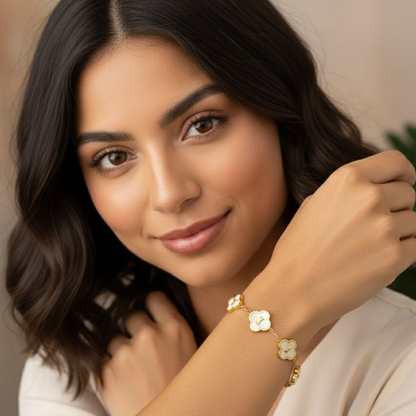 Candace Clover Bracelet - Personalised Mother of Pearl Clover Name Bracelet