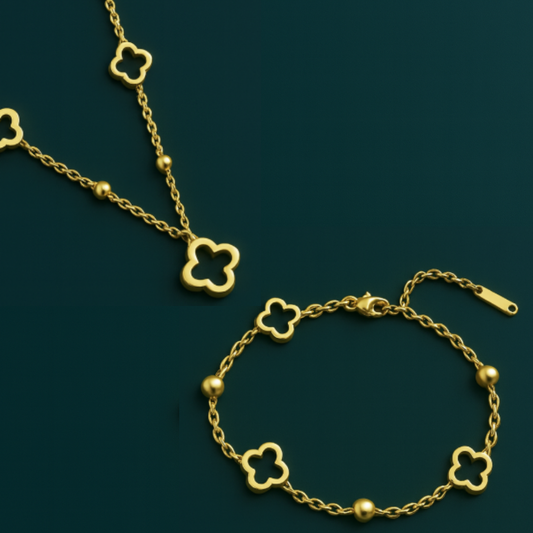 Gifting Set - Gold (18K) Plated Four-Leaf Clover Necklace and Bracelet