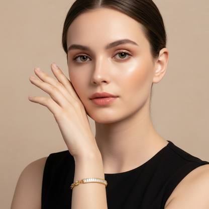 Giselle | Gold Plated Coffee Bean Link Bracelet with Zircons