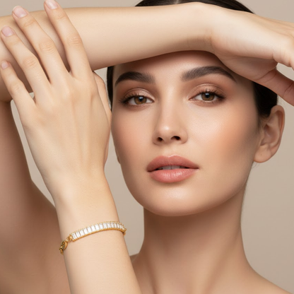 Giselle | Gold Plated Coffee Bean Link Bracelet with Zircons
