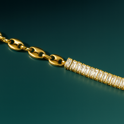 Giselle | Gold Plated Coffee Bean Link Bracelet with Zircons