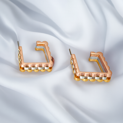 Nora | 18K Gold and Tri-Color Plated Square Geometric Waterproof Earrings