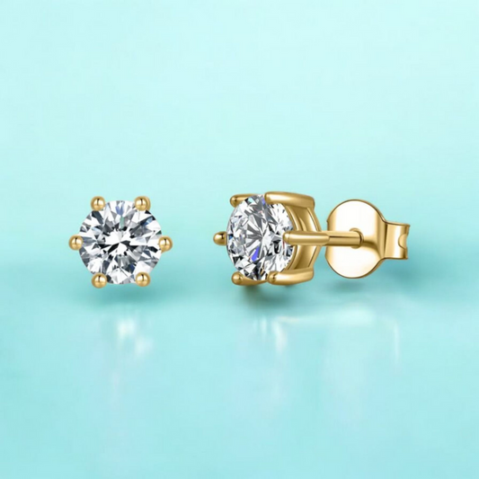 Rya | Gold Plated Diamond Cut Cubic Zirconia Stud Earrings