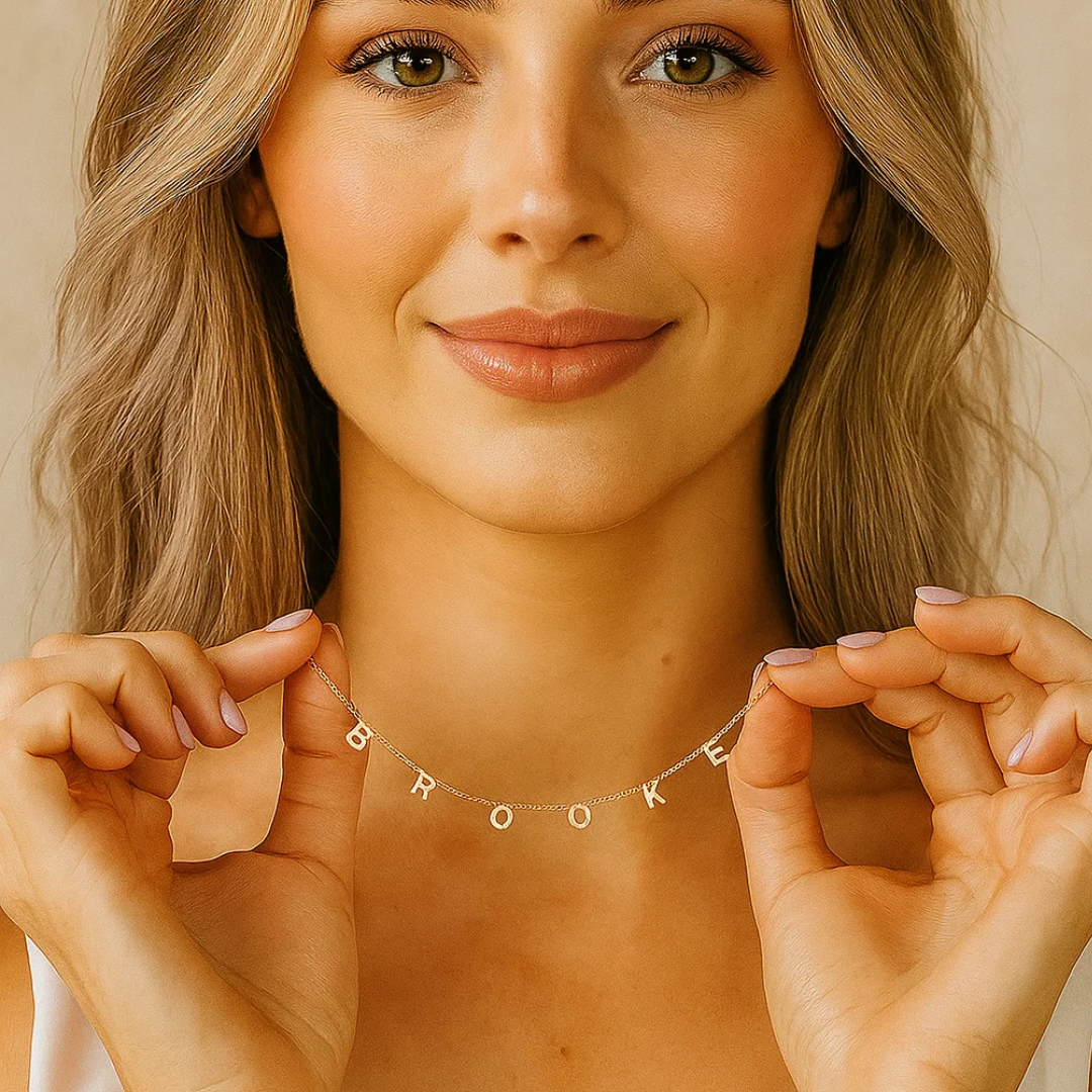 Casandra | Personalised Suspended Name Necklace, Custom Name Necklace - 18K Gold Plated Waterproof Necklace