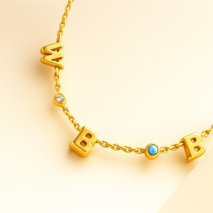 Clara | Suspended Personalised Name Necklace with Birthstones, Custom Name Necklace - 18K Gold Plated Waterproof Necklace