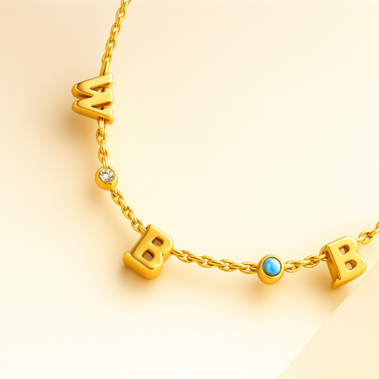 Clara | Suspended Personalised Name Necklace with Birthstones, Custom Name Necklace - 18K Gold Plated Waterproof Necklace