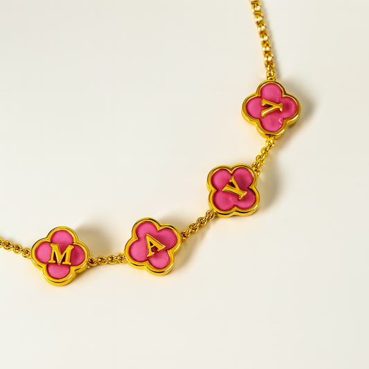 Clover Necklace - Personalised Clover Name Necklace, 18K Gold Plated Four-Leaf Pendant Waterproof