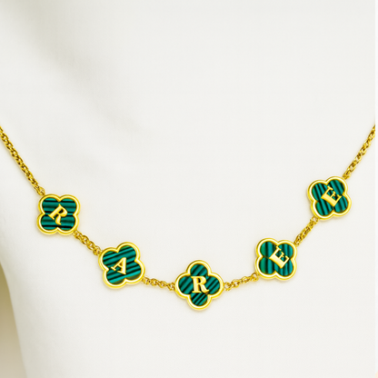Clover Necklace - Personalised Clover Name Necklace, 18K Gold Plated Four-Leaf Pendant Waterproof