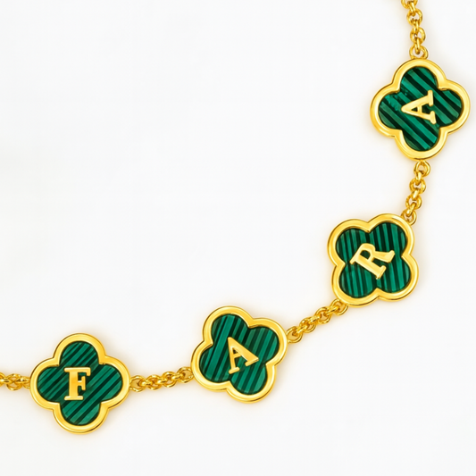 Clover Necklace - Personalised Clover Name Necklace, 18K Gold Plated Four-Leaf Pendant Waterproof