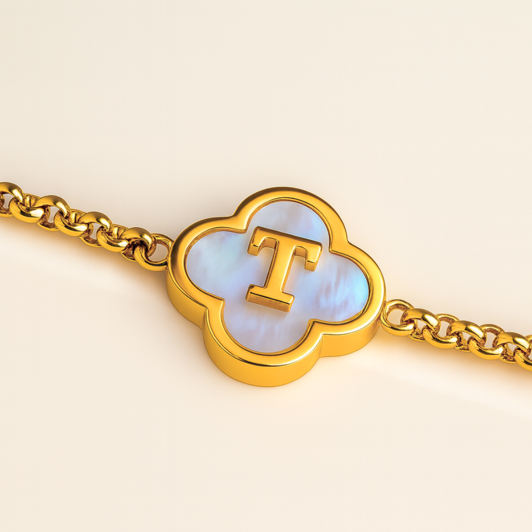 Skye | Gold-Plated (18K) Alphabet Four-Leaf Clover Waterproof Bracelet