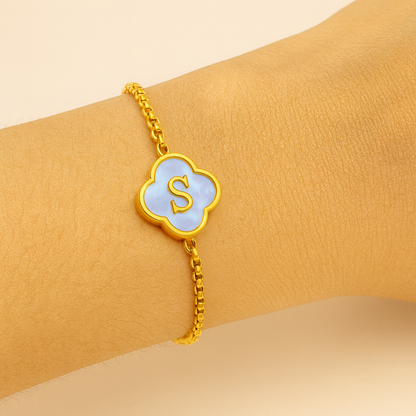 Skye | Gold-Plated (18K) Alphabet Four-Leaf Clover Waterproof Bracelet