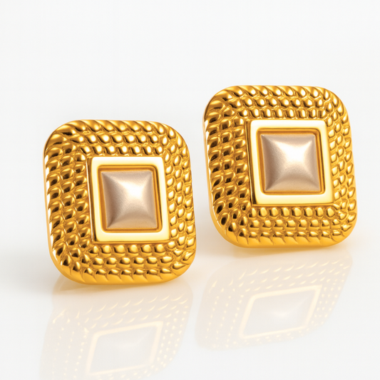 Grace | 18K Gold-Plated Square Pearl Vintage Chunky Waterproof Earrings