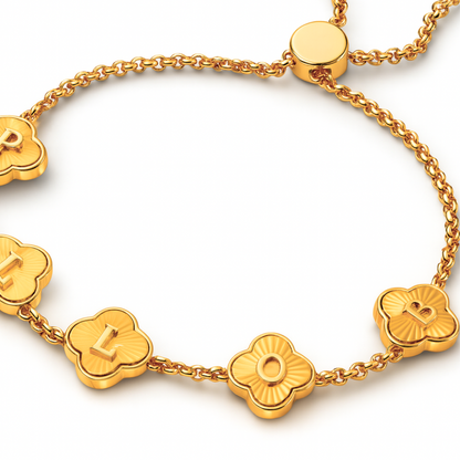 Emilia Gold Clover Bracelet - Personalised Clover Name Bracelet, 18K Gold Plated Waterproof Clover Jewellery