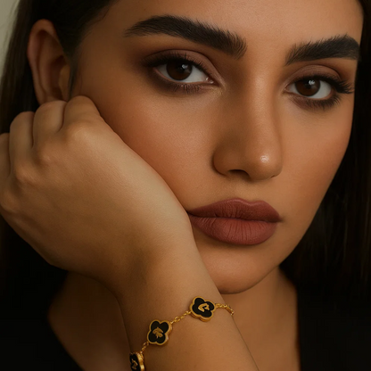 Khiara Clover Bracelet - Personalised Clover Name Bracelet, 18K Gold Plated Waterproof Clover Jewellery Christmas Gift