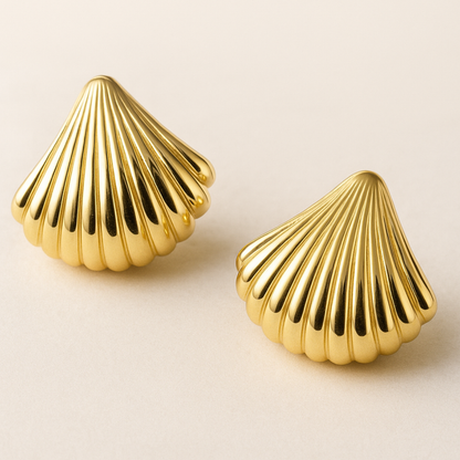 Lixie | 18K Gold-Plated Ribbed Sea Shell Waterproof Stud Earrings