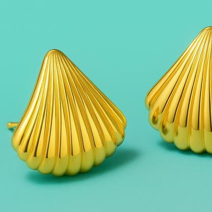 Lixie | 18K Gold-Plated Ribbed Sea Shell Waterproof Stud Earrings