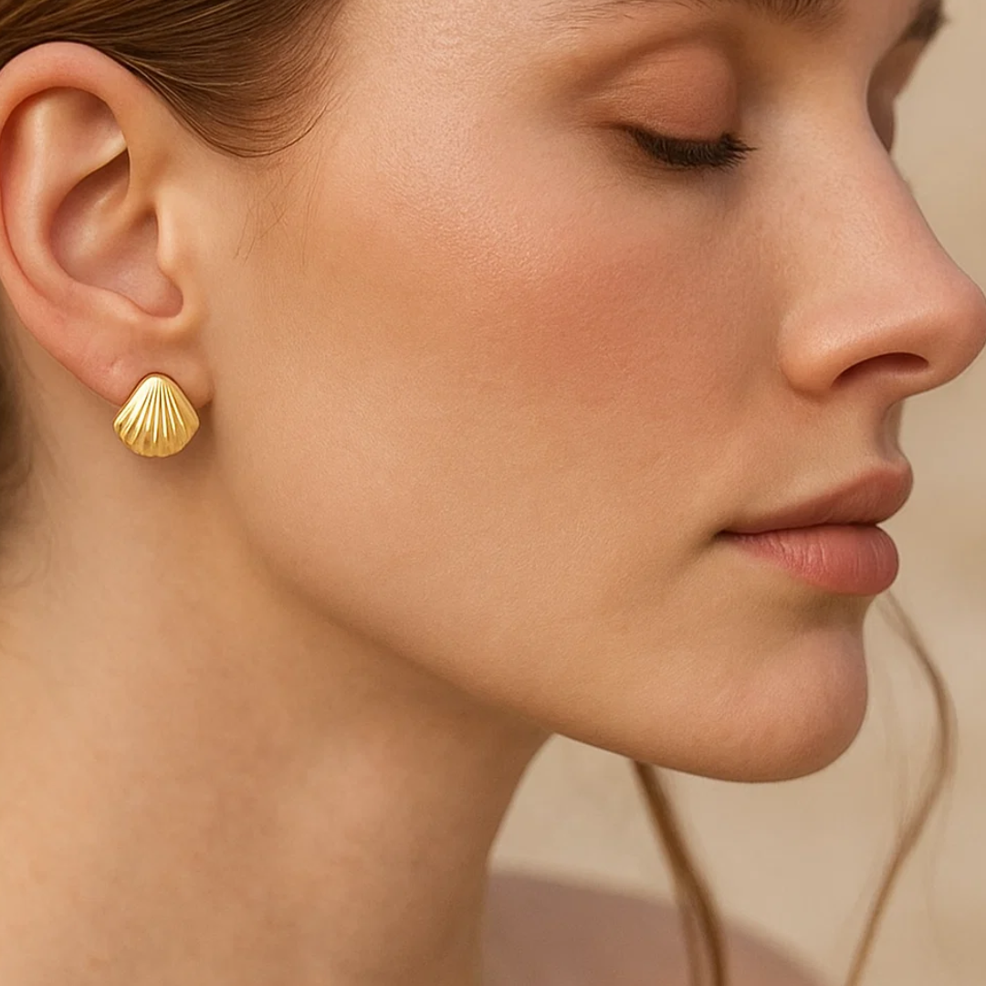 Lixie | 18K Gold-Plated Ribbed Sea Shell Waterproof Stud Earrings