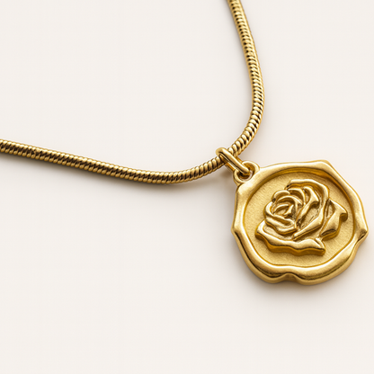 Nevada | Gold Plated Rose Carved Pendant Necklace