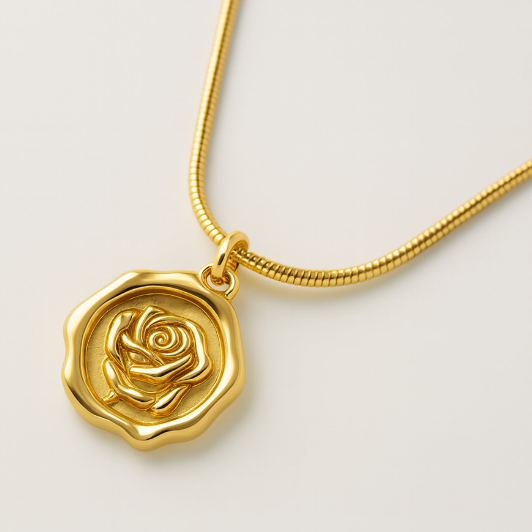 Nevada | Gold Plated Rose Carved Pendant Necklace