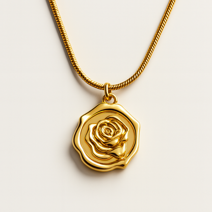 Nevada | Gold Plated Rose Carved Pendant Necklace