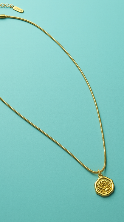 Nevada | Gold Plated Rose Carved Pendant Necklace