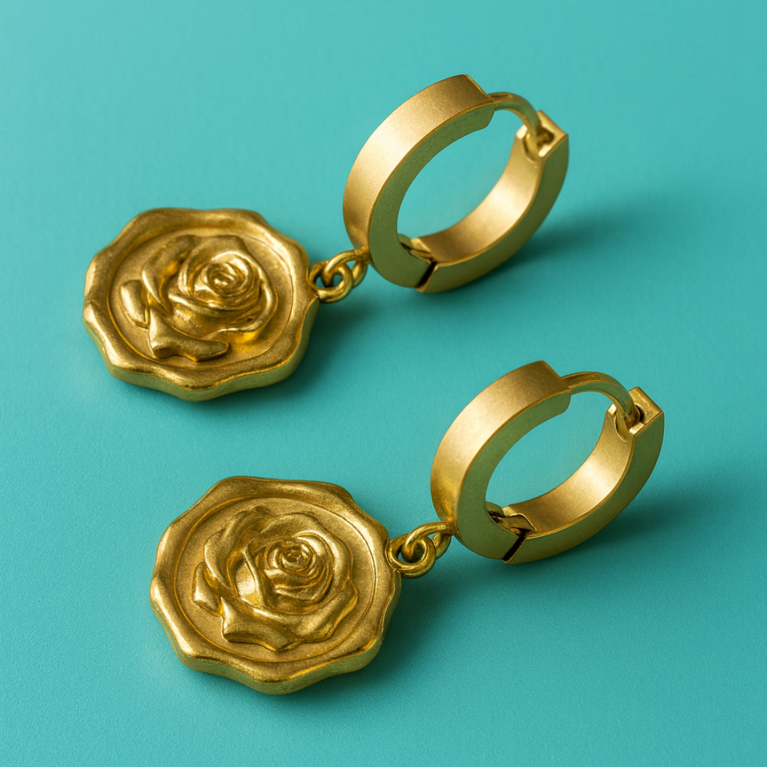Natalie | 18K Gold Plated Rose Carved Huggie Hoop Earrings