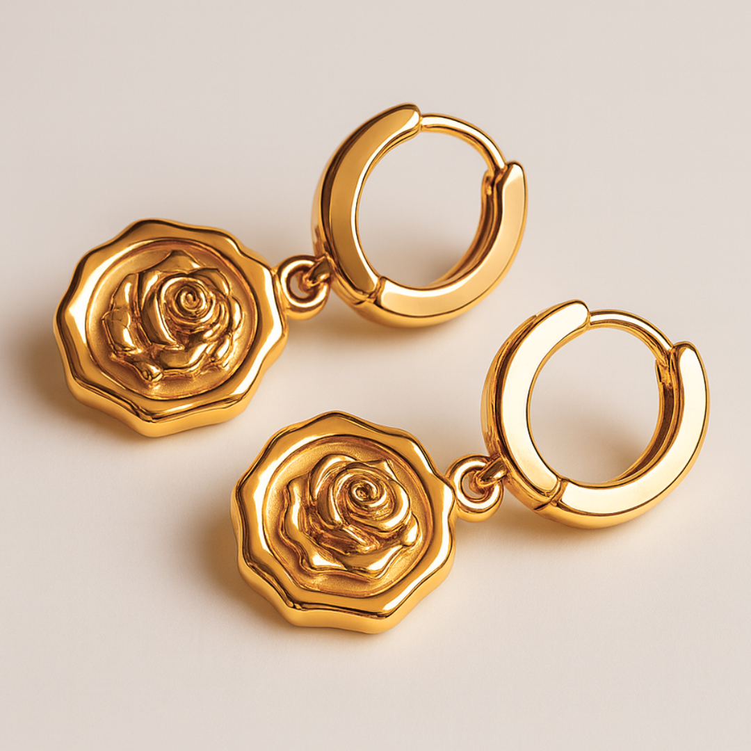 Natalie | 18K Gold Plated Rose Carved Huggie Hoop Earrings