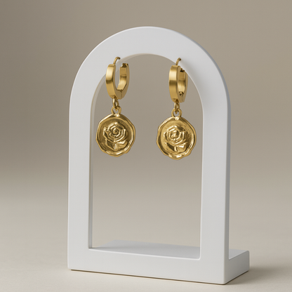 Natalie | 18K Gold Plated Rose Carved Huggie Hoop Earrings