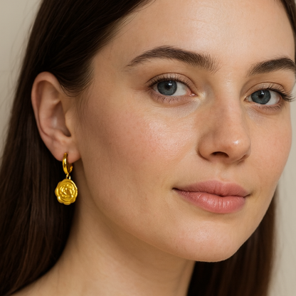 Natalie | 18K Gold Plated Rose Carved Huggie Hoop Earrings