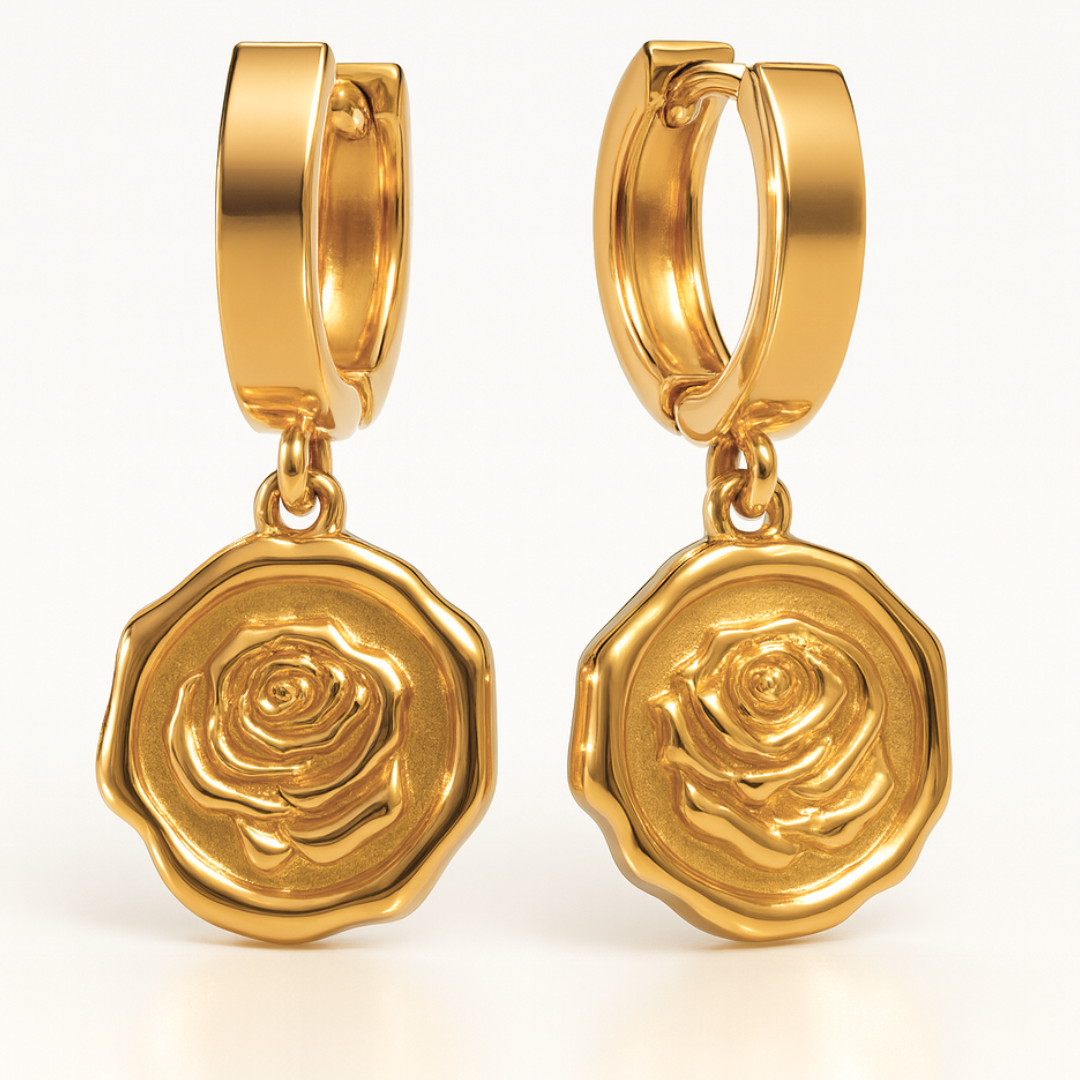 Natalie | 18K Gold Plated Rose Carved Huggie Hoop Earrings