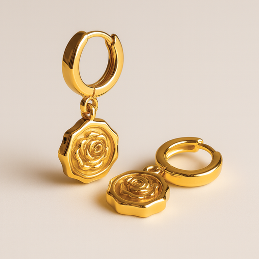 Natalie | 18K Gold Plated Rose Carved Huggie Hoop Earrings