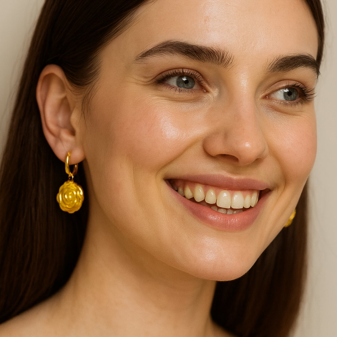 Natalie | 18K Gold Plated Rose Carved Huggie Hoop Earrings