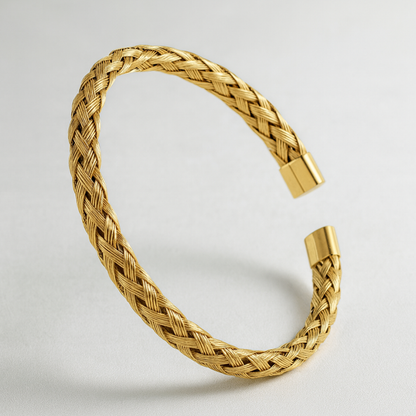 Rosie | Gold Plated Braided Weaved Open Cuff Bangle Bracelet