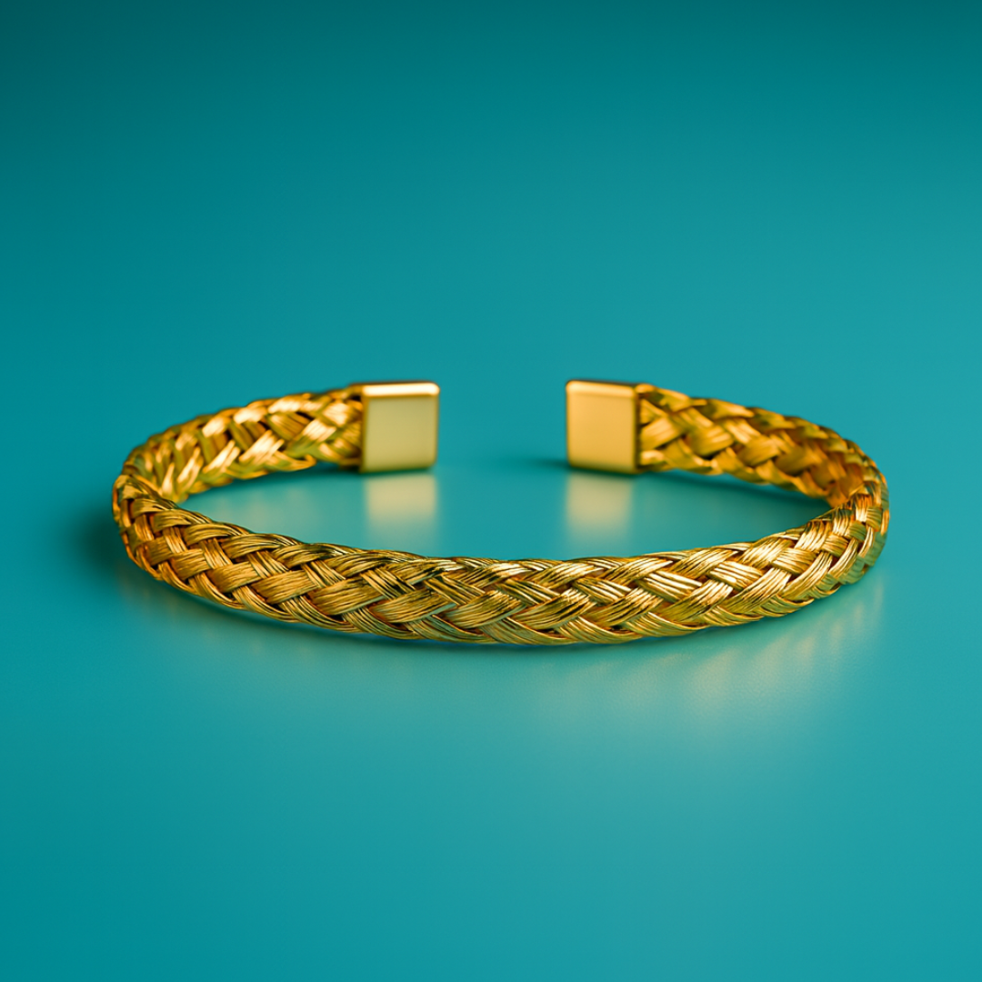 Rosie | Gold Plated Braided Weaved Open Cuff Bangle Bracelet