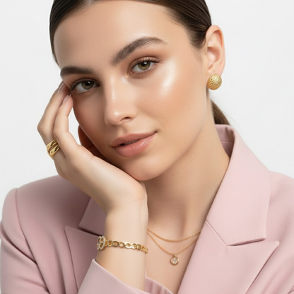 Callista | Gold Plated Interlocking Double Circles Zircon Cuff Bracelet Bangle