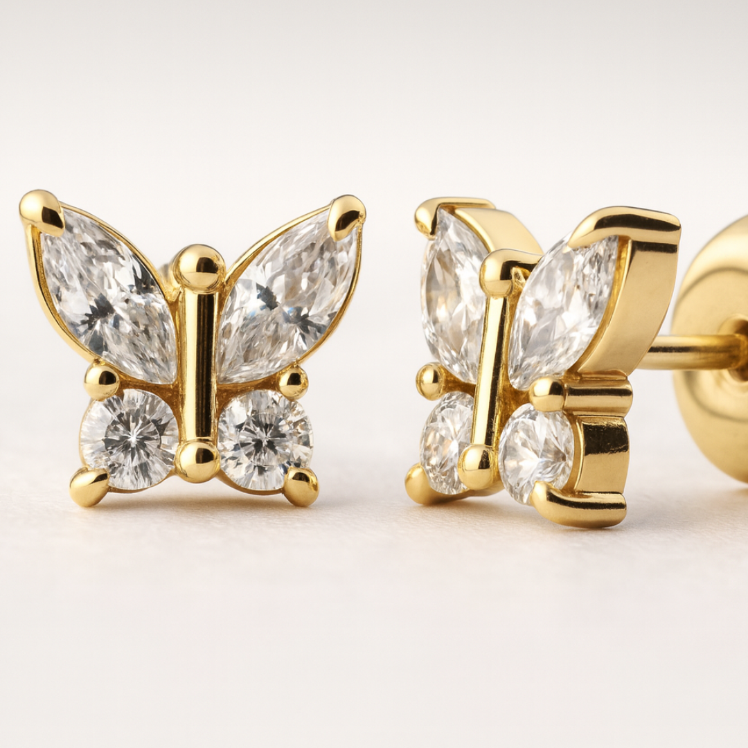 Crystal | 18K Gold-Plated Butterfly Stud Waterproof Earrings