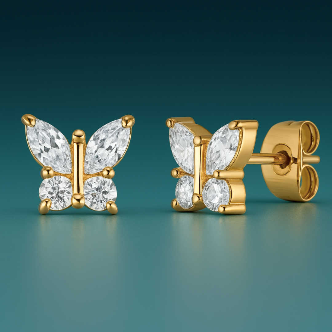Crystal | 18K Gold-Plated Butterfly Stud Waterproof Earrings