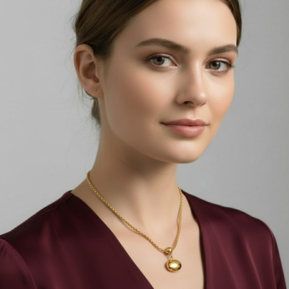 Nancy | Gold Plated Solid Oval Pendant Necklace