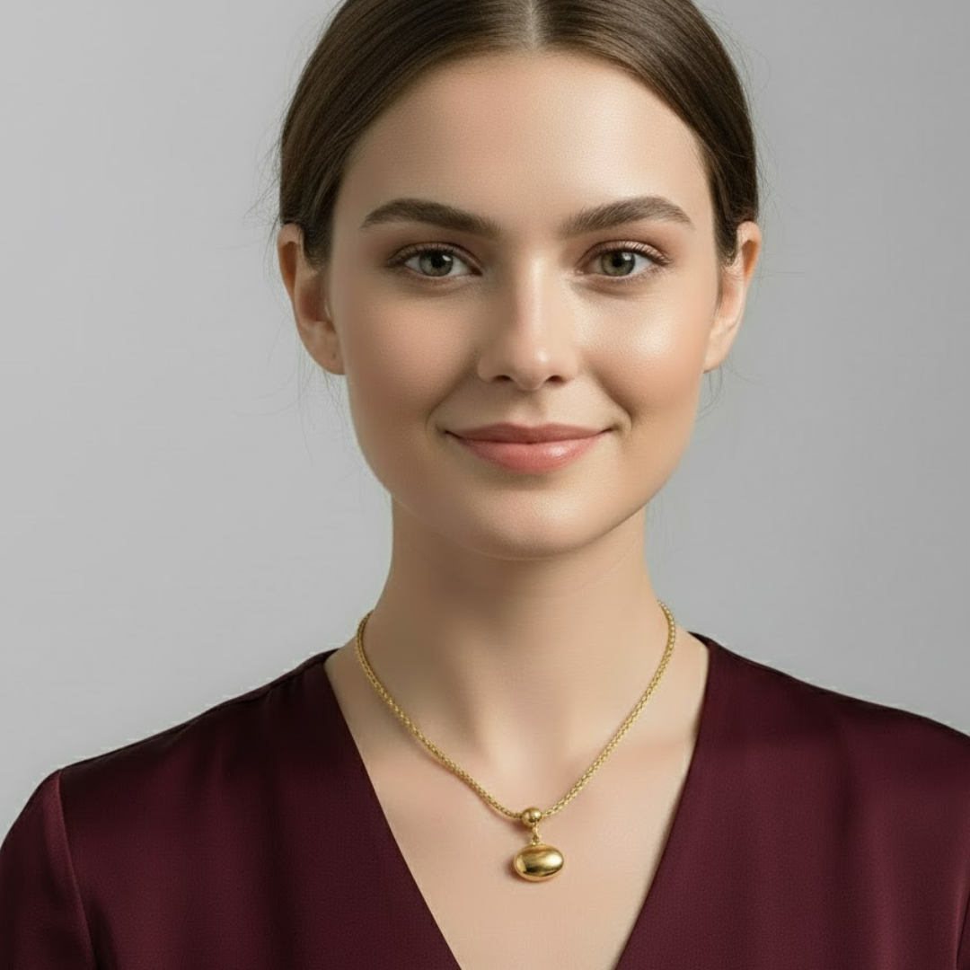 Nancy | Gold Plated Solid Oval Pendant Necklace