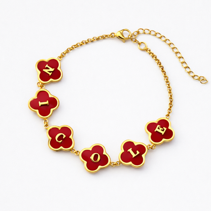Valentina Clover Bracelet - Personalised Red Clover Name Bracelet