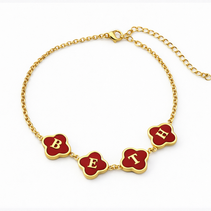Valentina Clover Bracelet - Personalised Red Clover Name Bracelet